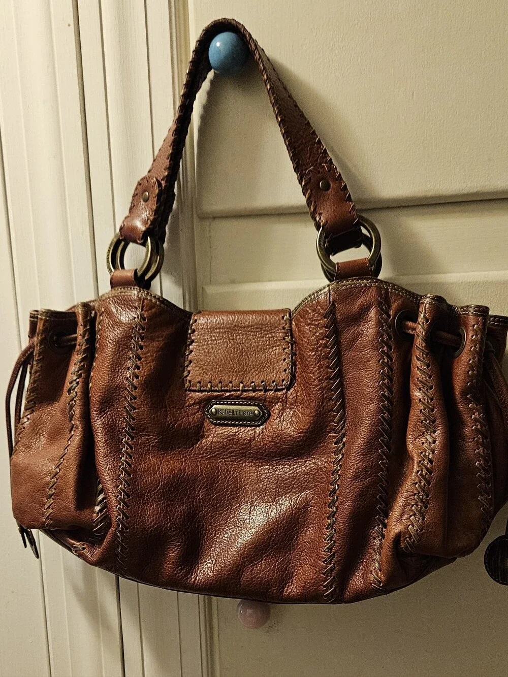 Isabella Fiore Leather Hobo  Boho Purse Bag Hand  Whipstitched Retired